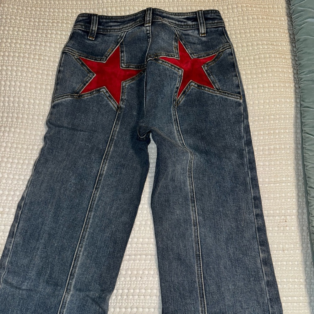 Free People Women's Boot Cut Jeans with Red Star Accents